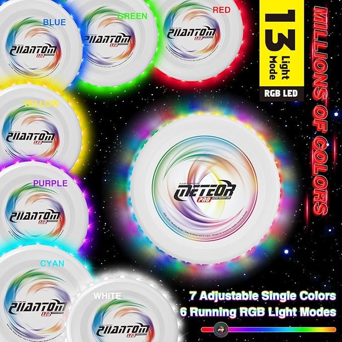 Light Up Flying Disc with 16 Millions Colors-45 LEDs & 13 Light Modes Flying Ring, Glow in The Dark Flying Disc for Adult Kid Teen Rechargeable&Waterproof Camp Beach Toy Birthday Gift