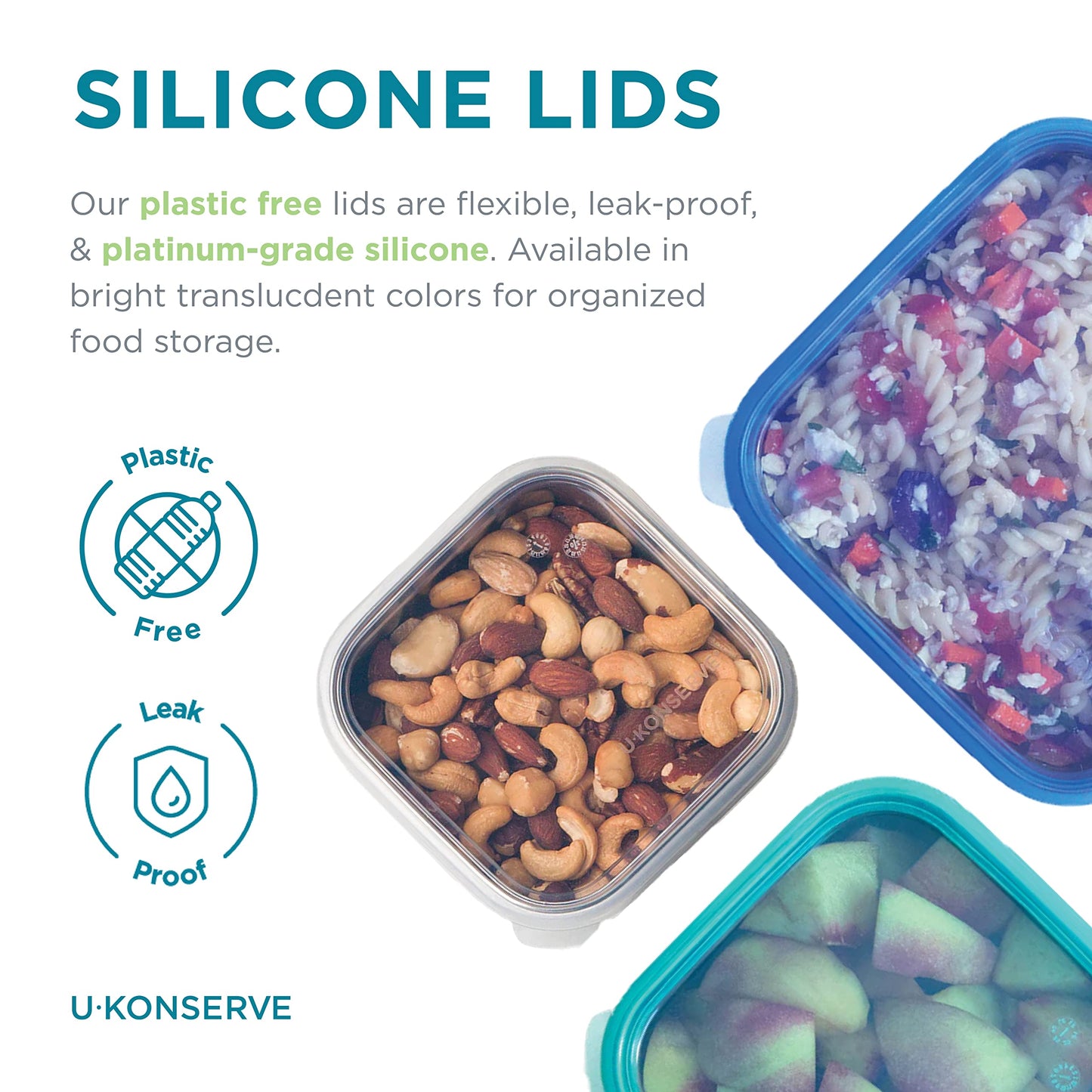 UKONSERVE Stainless Steel Food Storage Bento Box Container, Leak Proof Silicone Lid Dishwasher Safe - Plastic Free (50oz Clear)