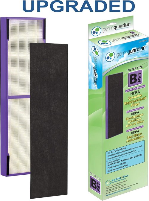 GermGuardian Pet Pure HEPA Replacement Filter B - Removes 99.97% of Pollutants | 4-Pack, Black/Purple