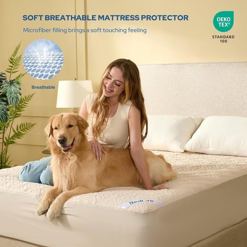 BEDLORE Waterproof Mattress Protector - Noiseless California King Size Pad | Soft, Breathable, Washable Cover (Beige)