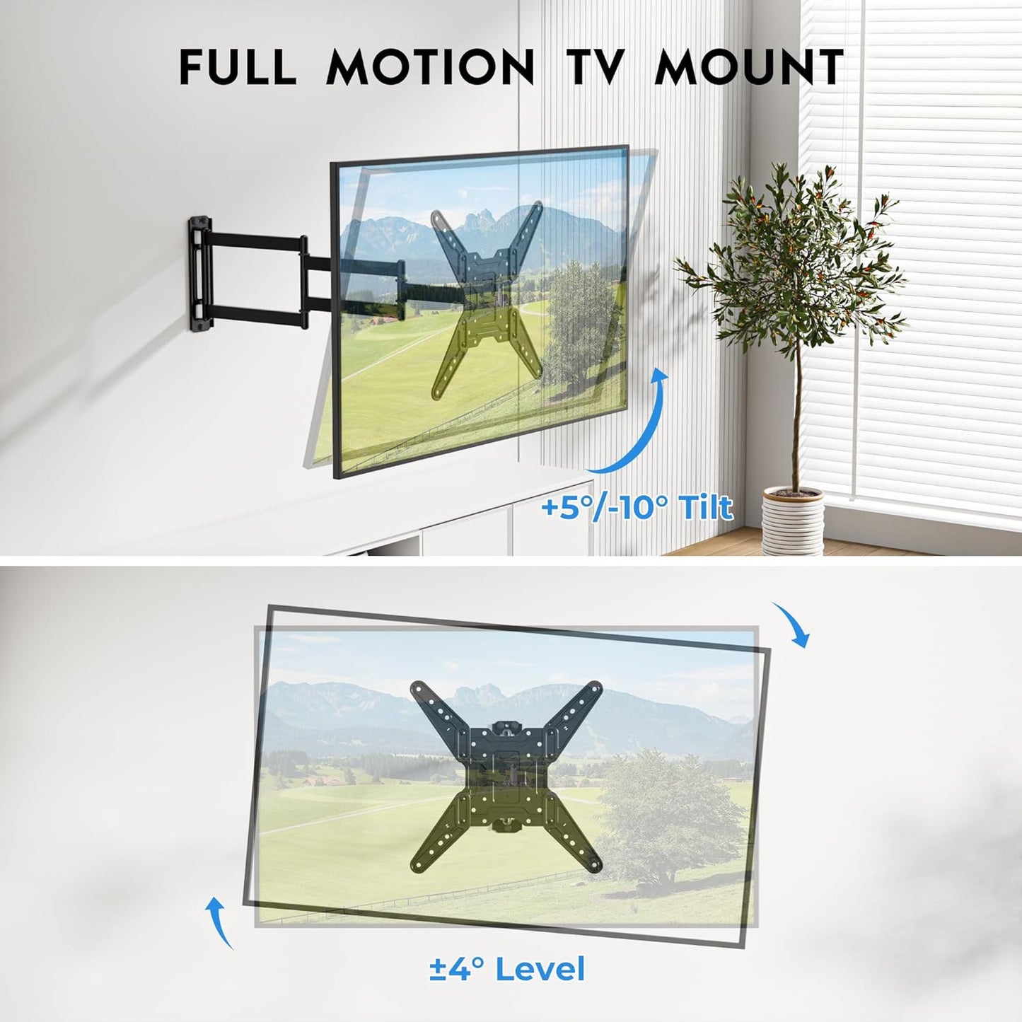 BONTEC 2665 Inch 37.4 Inch Setup, 400x400, 77 lbs TV Wall Mount for Flat and Curved Screens with Long Extension, Full