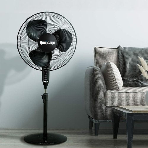 Hurricane Supreme Oscillating Pedestal Fan - 3 Quiet Speeds, Remote Control & Adjustable Height, 16” Black