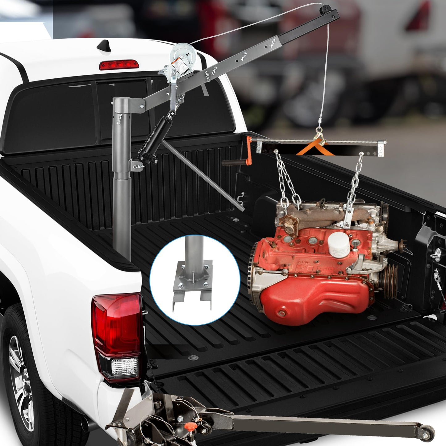 Garvee 1000 LBS Pickup Truck Crane, Hydraulic Hoist with Manual Winch, 360° Swivel, 4 Adjustable Boom, Heavy Duty Truck Bed Crane for Factory, Warehouse, Construction, Industrial Lifting - Silver