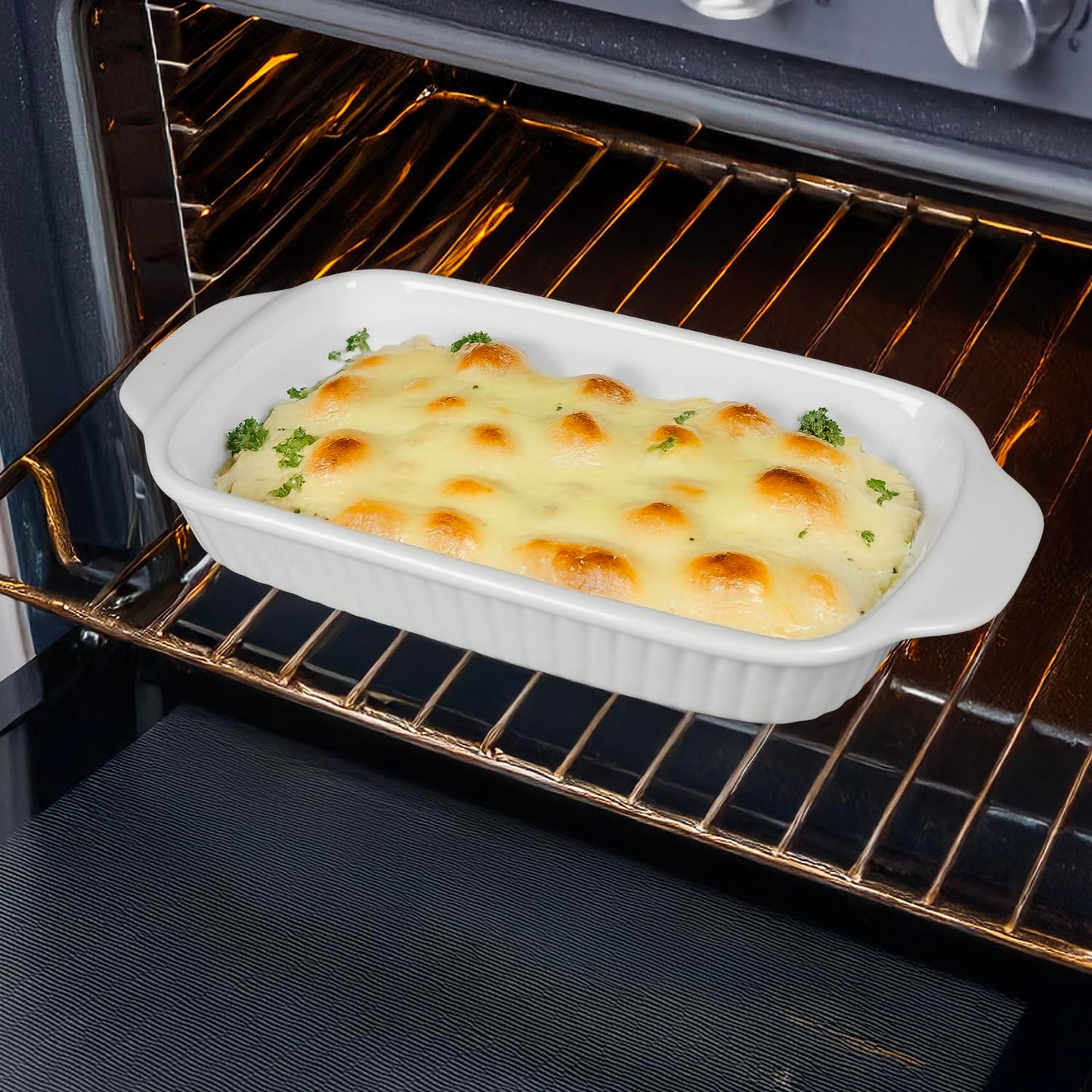dingdaer Small Au Gratin Baking Dish, Ceramic Casserole Dishes 9 x 6, Set of 4, 23 oz with Handles, Pans Set for Oven Roasting for 1 or 2 person servings, Lasagna, Pie, Gratin, for Kitchen, Home