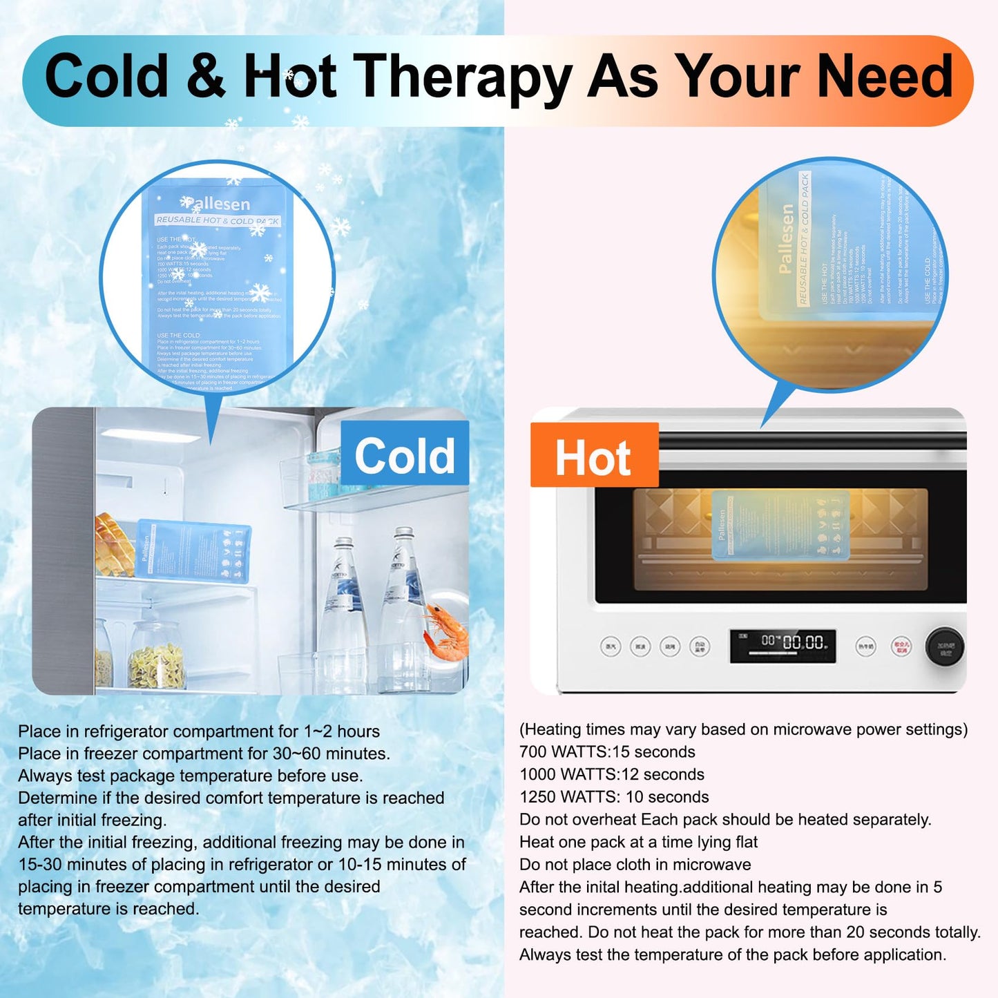 Pallesen Ice Packs, Ice Packs for Injuries Reusable, Cold Packs for Injuries, with Wrap, Flexible Therapy, Soft Gel Pack, Cold Compress for Pain Relief, Blue