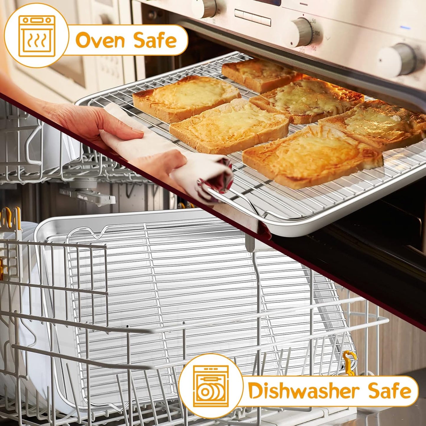 P&P CHEF 17.5 Inch Stainless Steel Baking Sheet Set - 2 Pans & Racks for Cookies | Oven & Dishwasher Safe