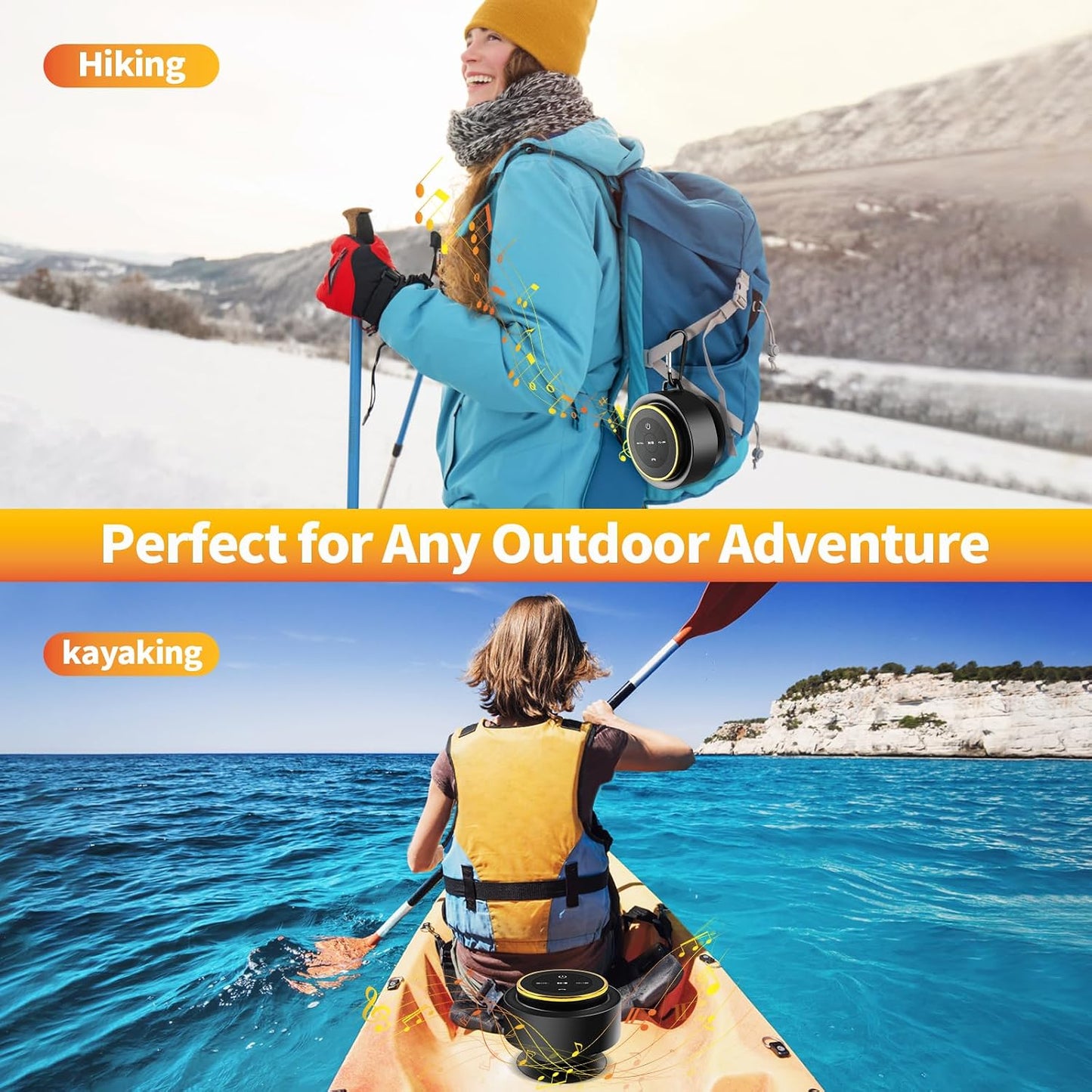 Kebrela IP67 Bluetooth Shower Speaker with Carabiner, Portable Bluetooth Speakers with Suction Cup, Waterproof