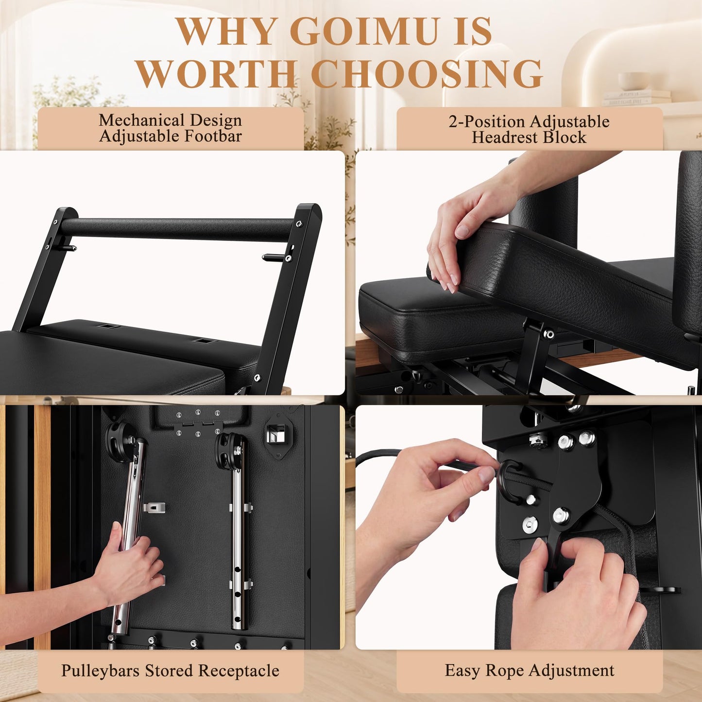 GOIMU Pilates Reformer, 91" Wooden Pilates Reformer Machine with Springs, Foldable Pilates Machine for Studio and Home, Oak Pilates Equipment with Jump Board