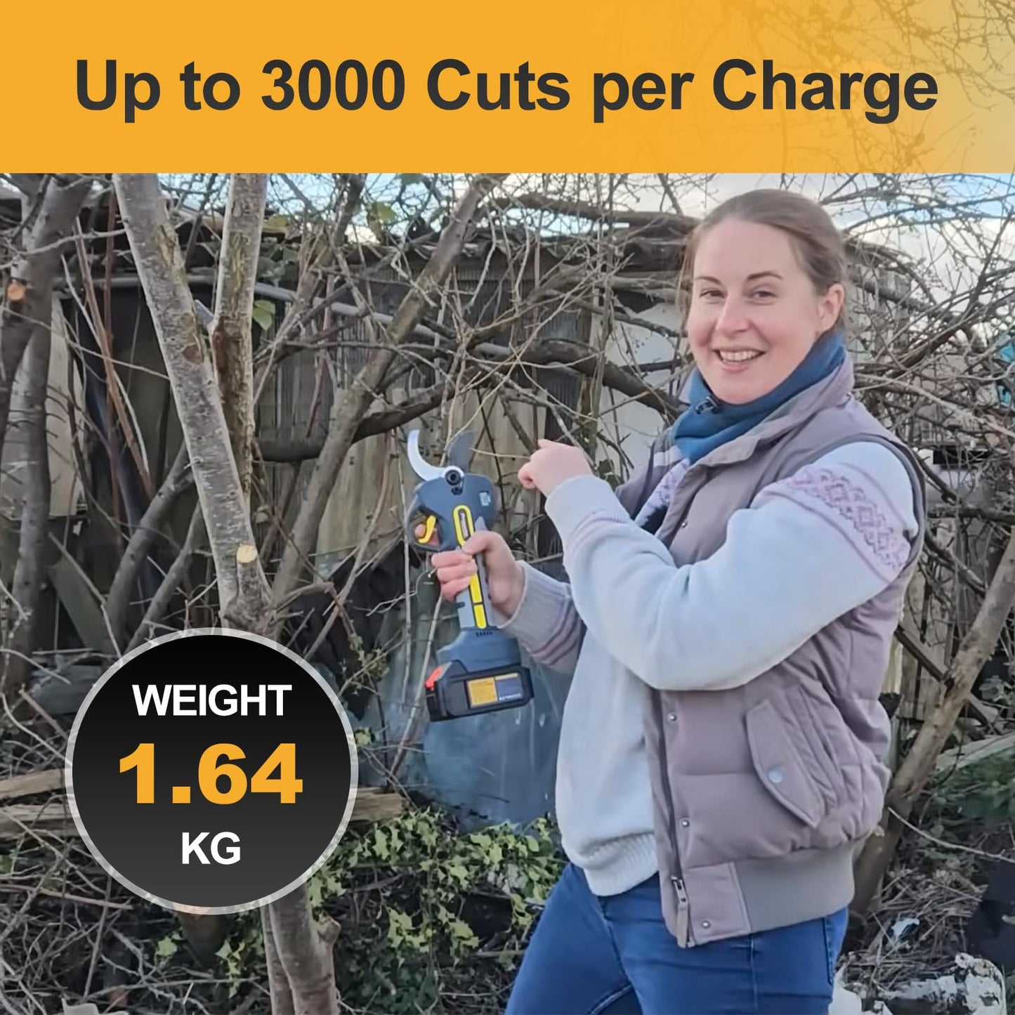 2 Inch Professional Electric Pruning Shears Cordless, Pole Compatible Tree Pruner for High Branches, 2×4000mAh Battery 50mm Heavy Duty Secateurs Compatible with Makita, Orchard Vineyard Commercial Use