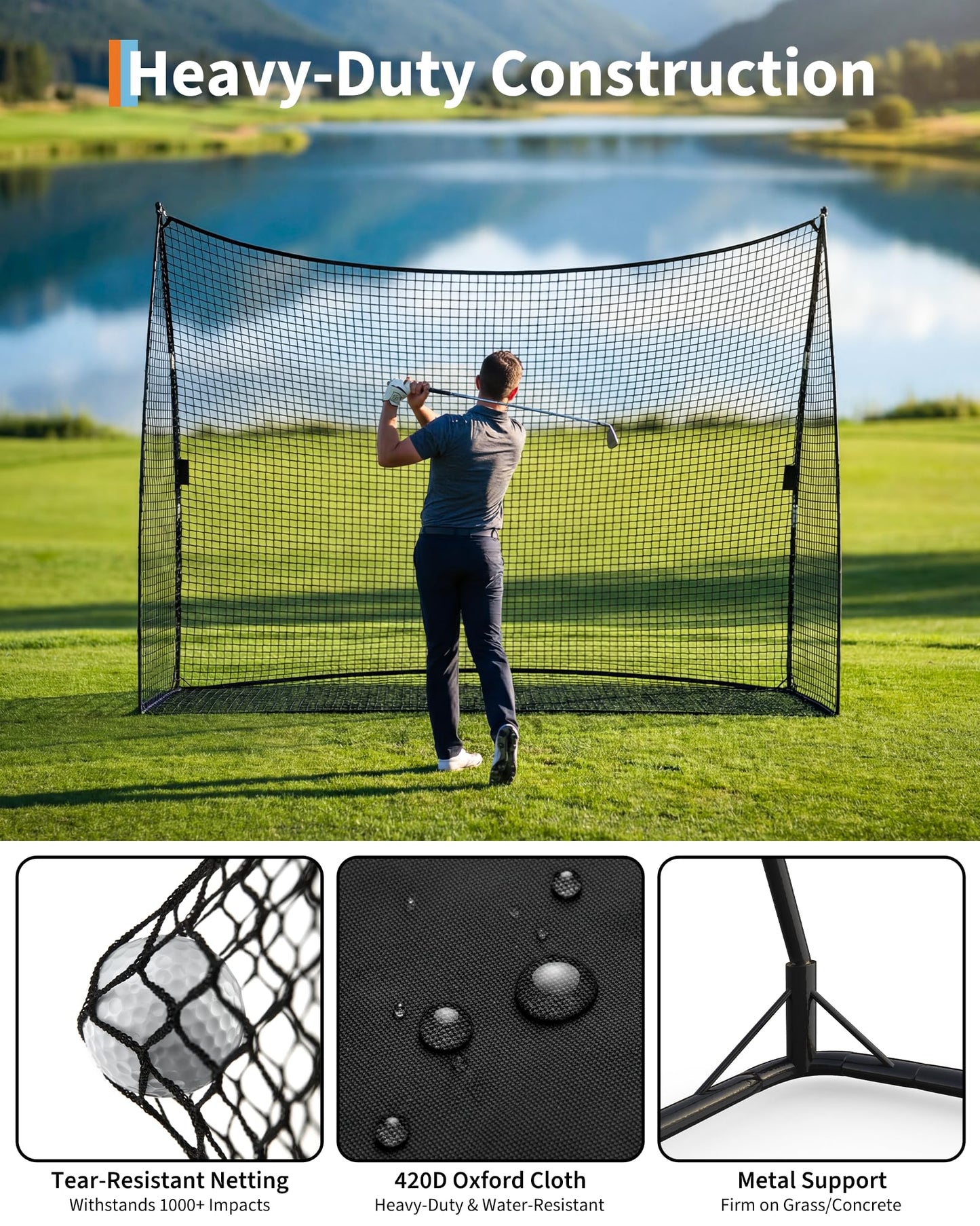 Golf Practice Net 10x7 FT, Heavy Duty & Easy Quick Setup with Sturdy Frame, Portable Hitting Net with Carry Bag for Backyard Indoor Outdoor Golf Swing Chipping Training, Ideal Gift for Men Dad