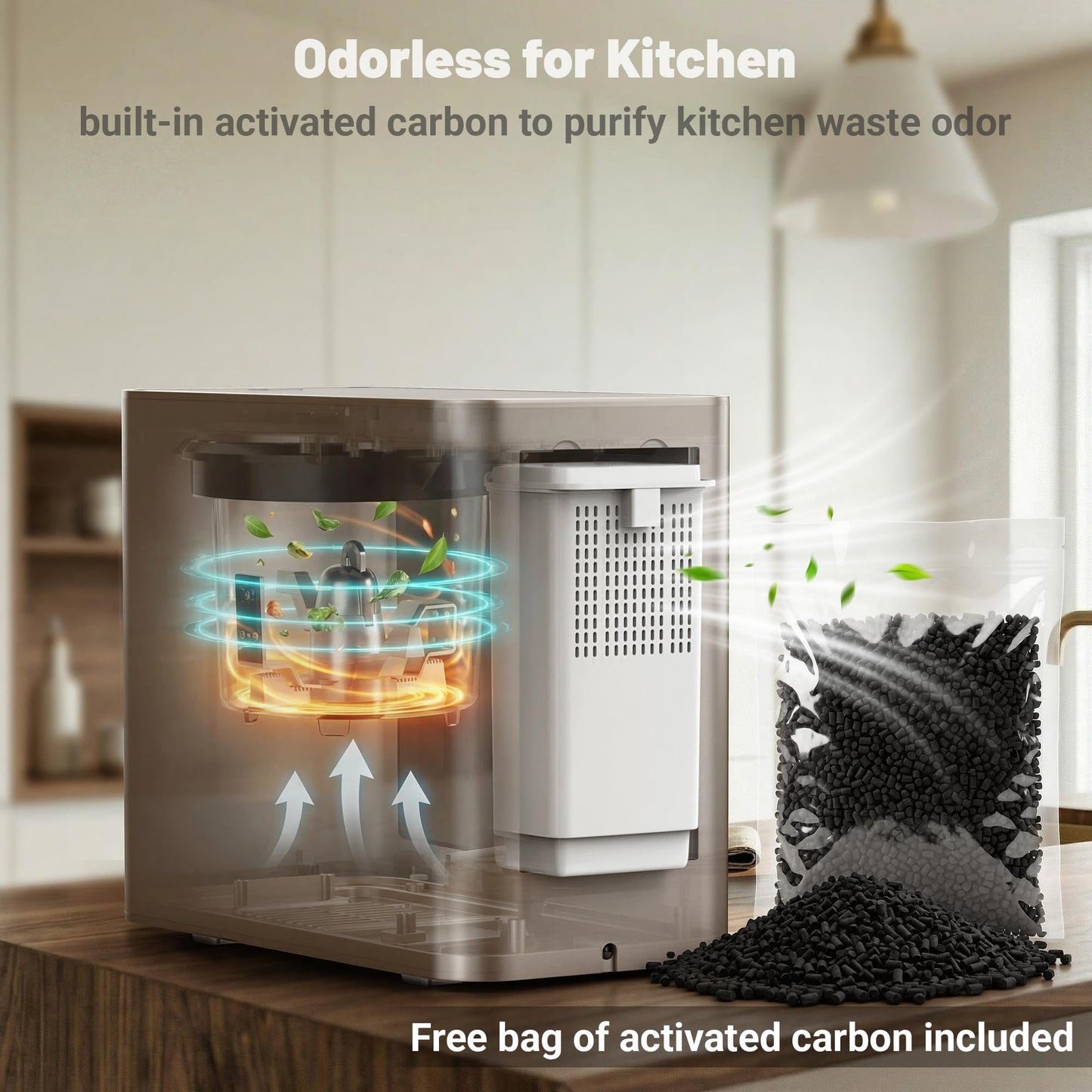 Kitchen Composter Electric, 3.2L Smart Odorless Compost Bin, Composter Indoor, Electric Compost Table Top with LED Display, Electric Composter for Kitchen, One-Touch Auto-Cleaning, Low Noise, EC04