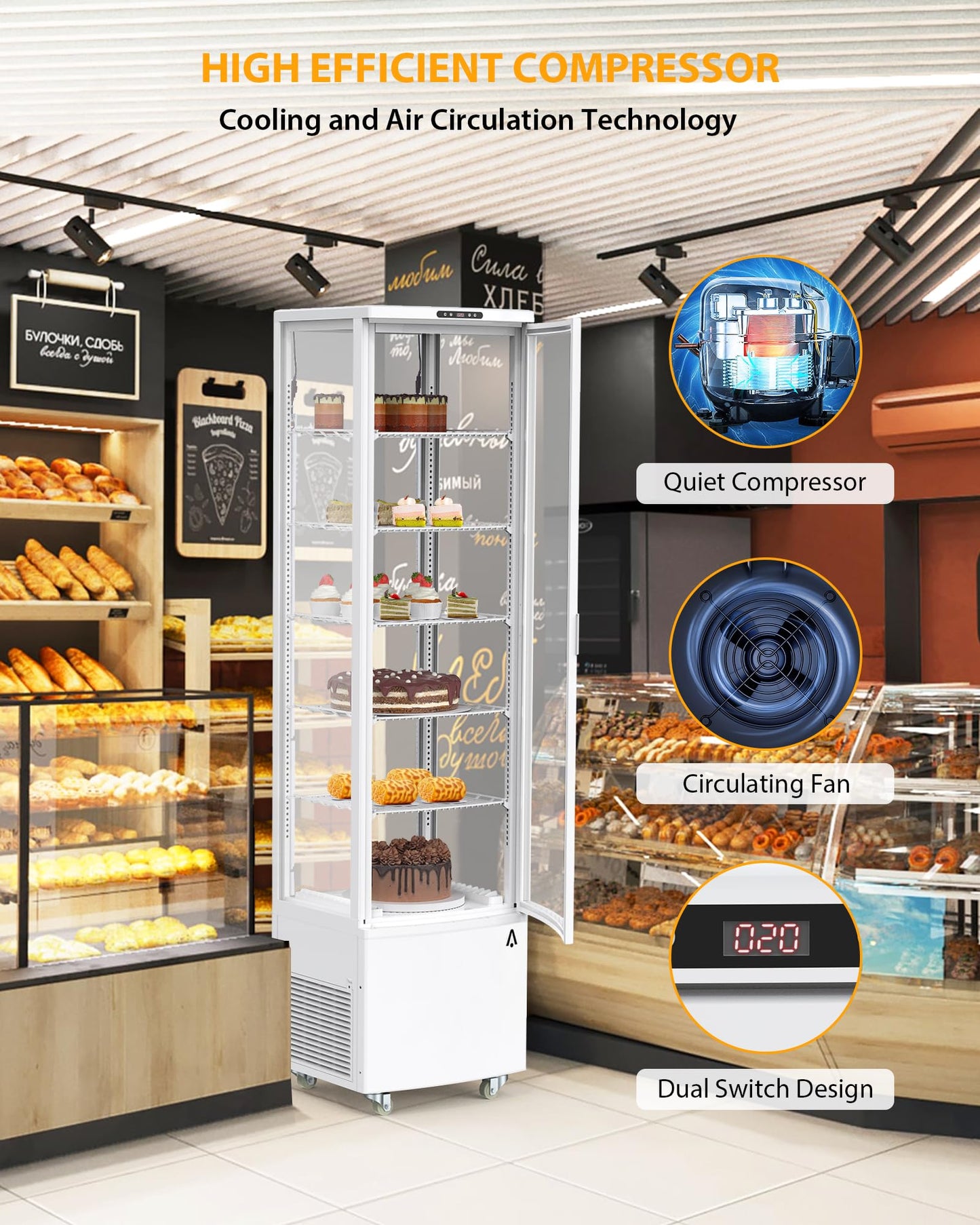 Garvee Commercial Refrigerated Display Case 10.5 Cu.Ft Freestanding Display Refrigerator with Adjustable Shelves, LED Lighting, Automatic Defrost Display Fridge for Bakery, Coffee, Supermarket