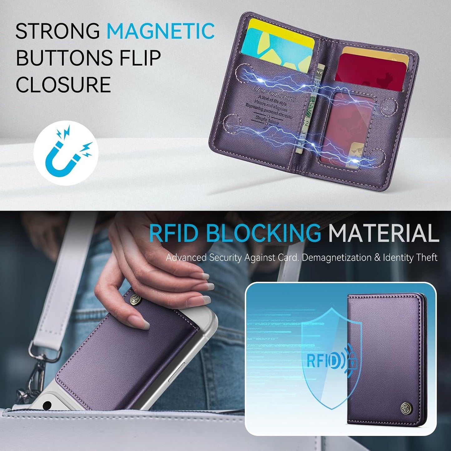 17/16/ 15/14/ 13/12/ Defencase for Magsafe Wallet Magnetic Card Holder RFID Blocking, PU Leather Minimalist Phone