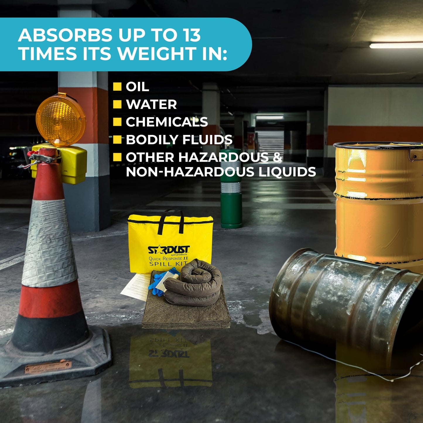 Stardust Spill Products Universal Spill Kit – OSHA Compliant Solution for Vehicles, Industrial, & Restaurant Use, Emergency Response Chemical, Water, & Bodily Fluid Cleanup, 6-Pack