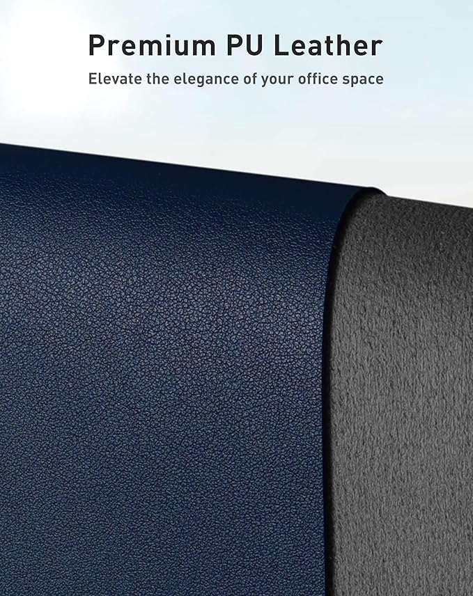 Aothia Faux Leather Desk Mat - Large Mouse Pad, Non-Slip PU Leather Blotter, Waterproof Writing Surface for Office and Home (Dark Blue, 63" x 17")