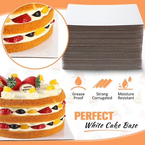 Lallisa 100 Pcs White Square Cake Board Bulk,8 Inch 1/8 Inch Thick Square Coated Cakeboard,Disposable Cake Base Sturdy Grease Proof for Pizza Desserts Food Decorating Plate Baking Party Supplies