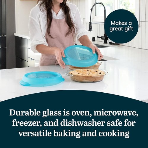 Libbey Baker’s Premium Glass Pie Plate Set - 2 Stackable Casserole Dishes with Lids for Pies & Quiches