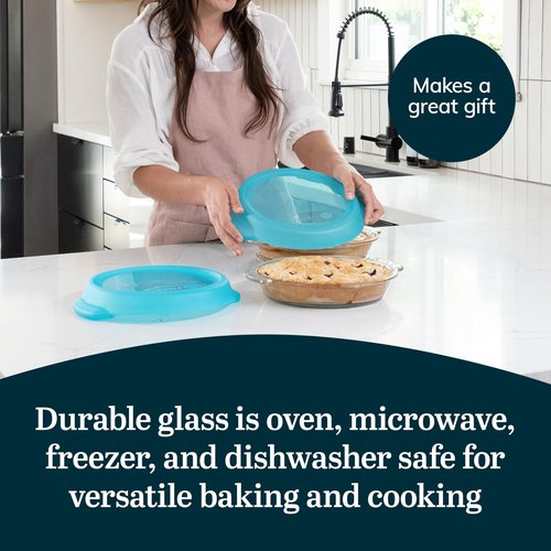 Libbey Baker’s Premium 2 Piece Glass Pie Plate, Stackable, Space Saving Casserole Dish Set with Lids, Glass Baking Dish Set for Fruit Pies, Quiches