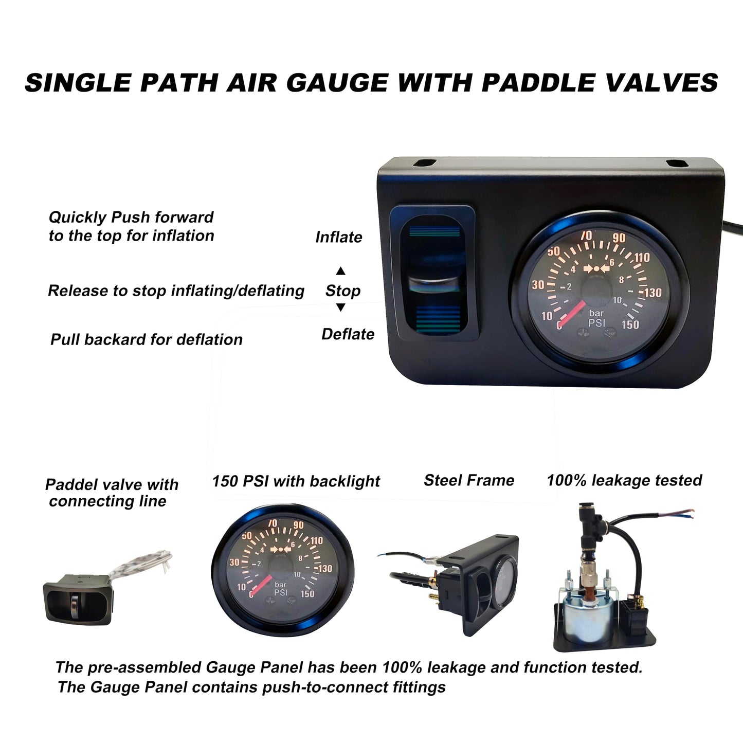 Lhfacc in Cab On Board Air Compressor System Air Pump System with Single Path Air Gauge Paddle Valve Gauge Air Line T Fittings for Trucks Vans