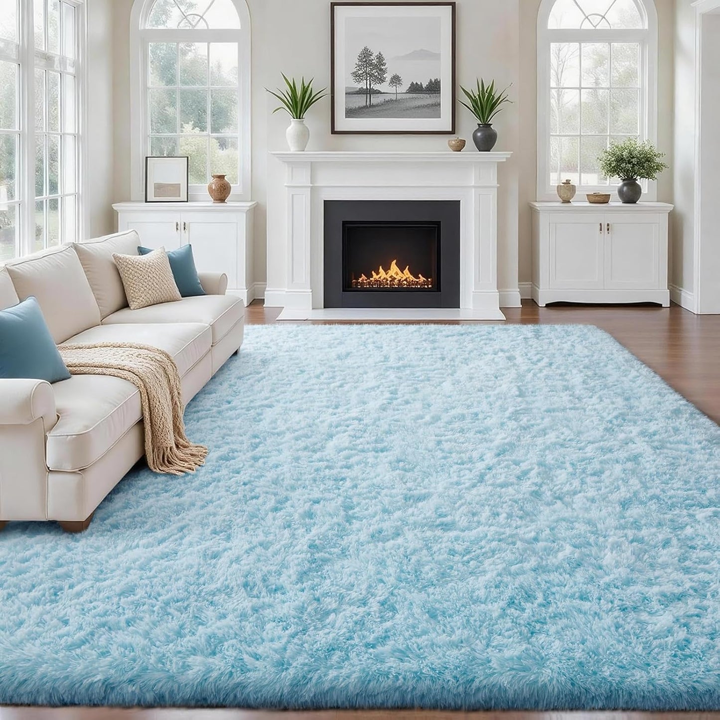 Ophanie Light Blue Area Rug - Large Shag Carpet for Living Room & Nursery | Soft, Thick Design