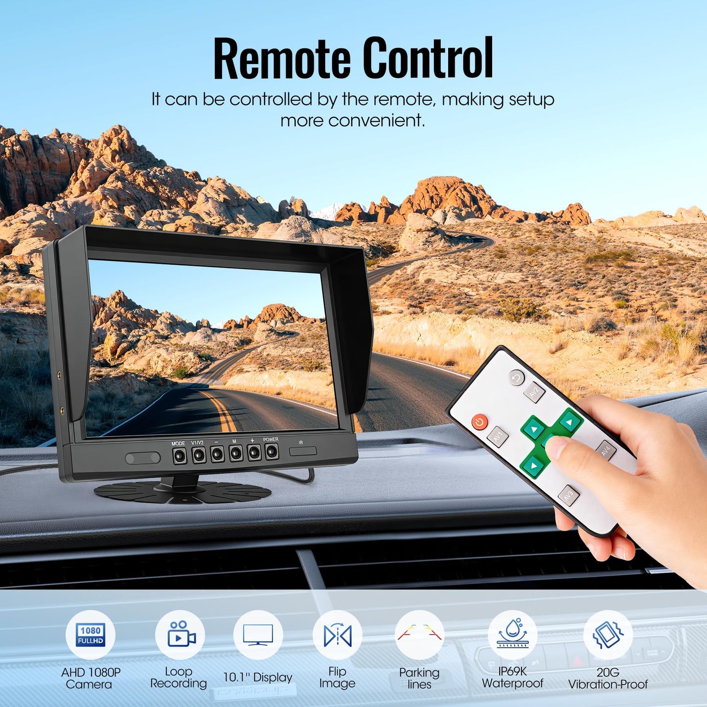 WOOCARTY 4-Wired Backup Camera System, 10.1" DVR Quad Screen Rear Side View Cameras, IP69 Waterproof IR Night Vision, 20G Vibration-Proof for Trailer/RV/Tractor/Combine/Skid Steer/Heavy Equipment, Y4