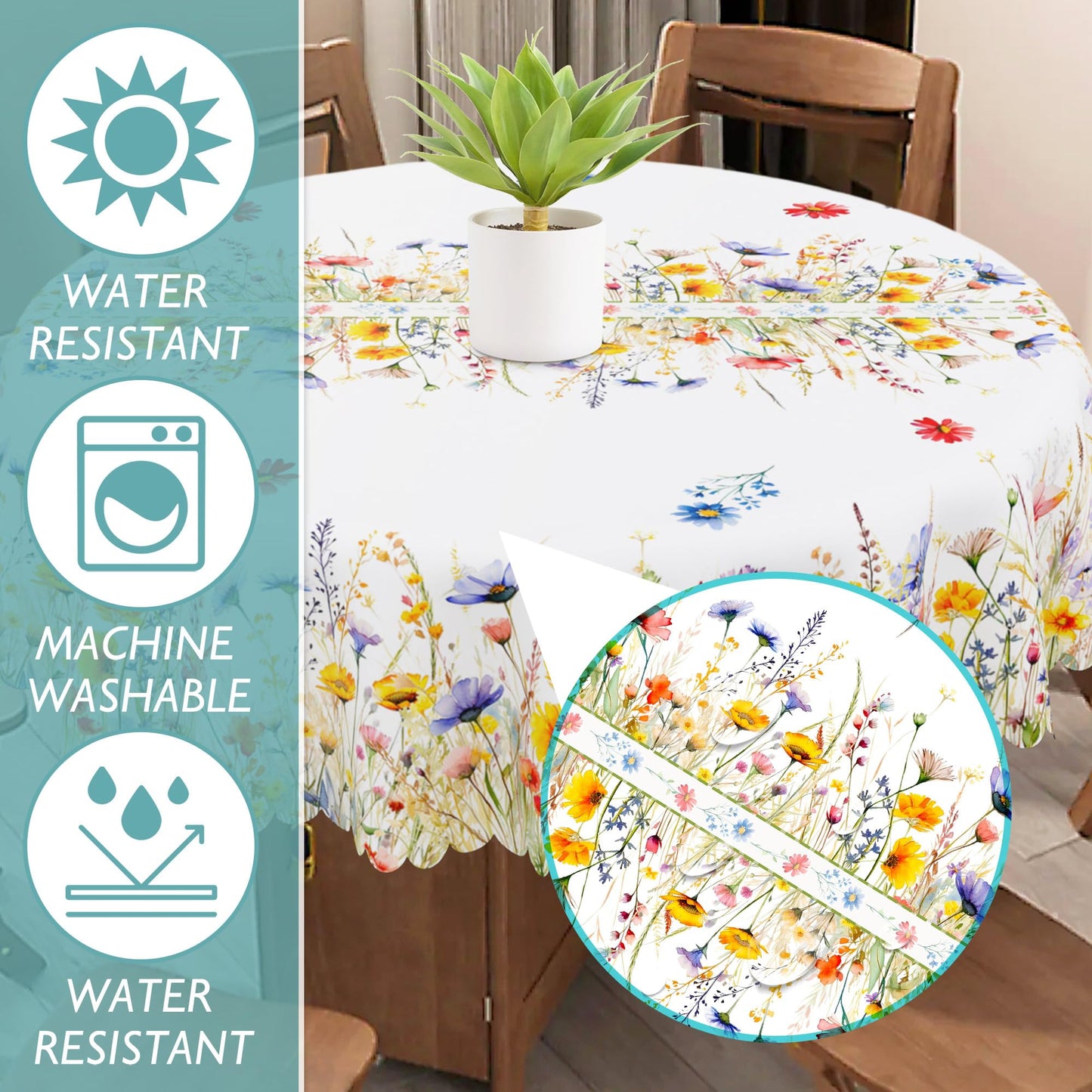 cusugbaso Round Spring Tablecloth 70 inches - Spring Decorations for Home
