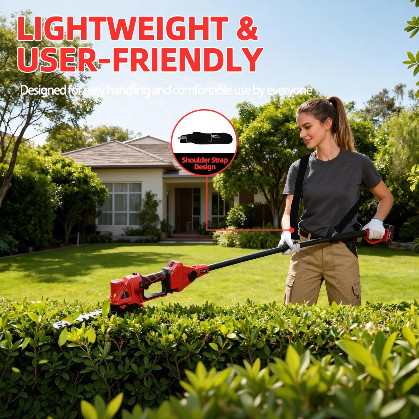 4-in-1 Electric Pole Hedge Trimmer, Cordless Bush Trimmer & Grass Shear with Extension Pole, 4.0Ah Battery & LCD Display, 180° Adjustable Angle, 16 Ft Reach, Powerful Branches Cutter for Tree