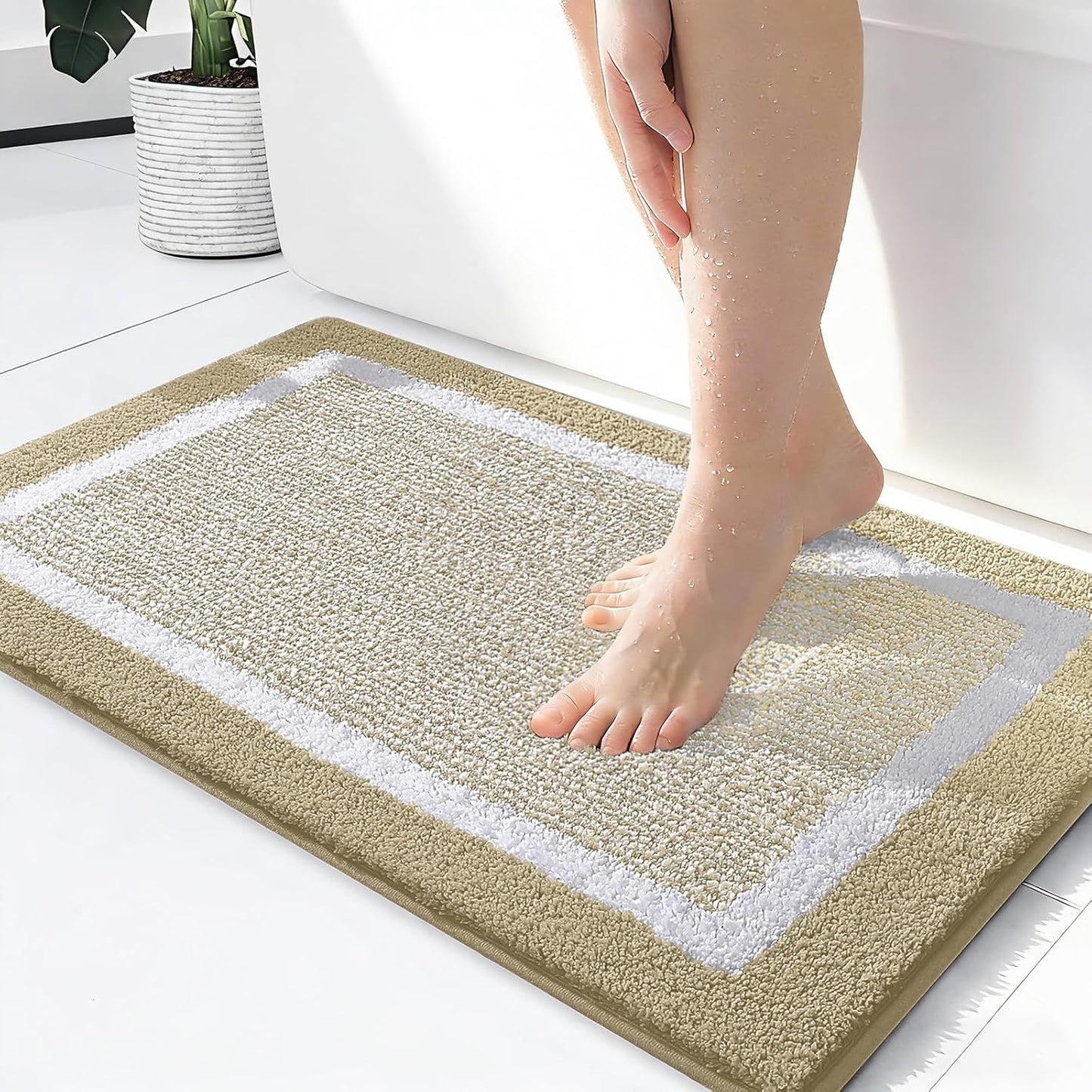 OLANLY Bathroom Rugs - Extra Soft Microfiber Bath Mat | Non-Slip, Machine Washable, Quick Dry (24x16, Beige)