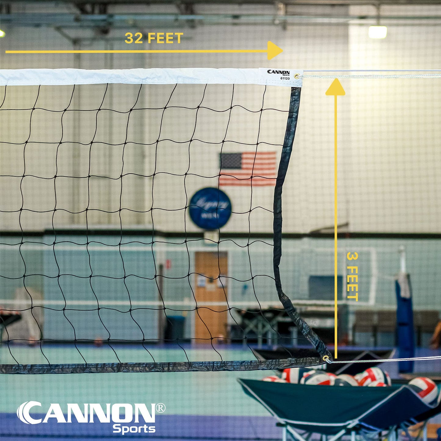 Cannon Sports Regulation Volleyball Net - Durable Indoor Outdoor Net (32 FT Length x 3 FT High) for Competition, Backyard, Gym, Training, & Beach Play - Pro Quality 2mm Coated Steel Cable - Easy Setup