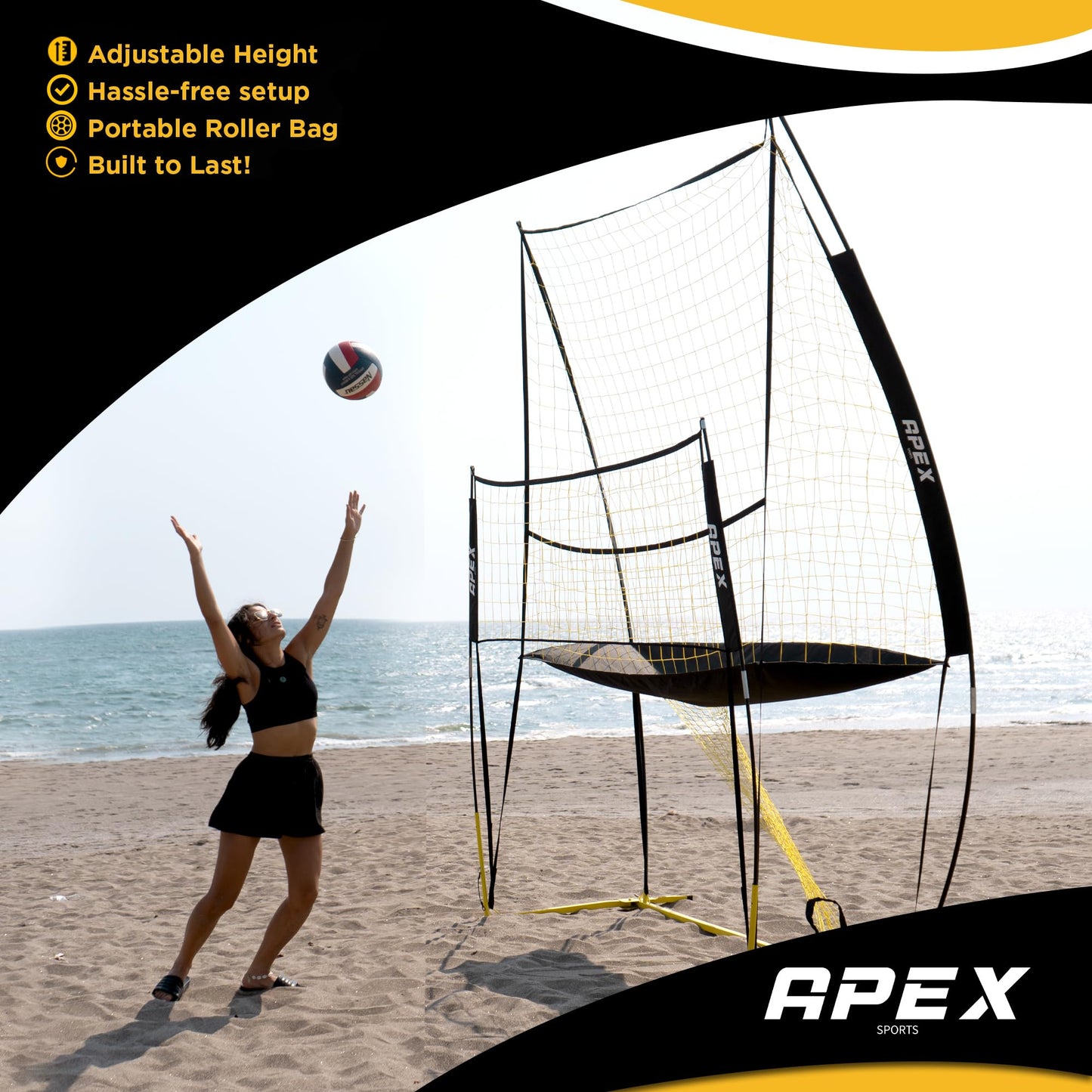 Apex Sports Volleyball Training Net Equipment System - Sturdy, Adjustable, and Portable | Improve Accuracy, Technique, and Skills | Ideal for Indoor/Outdoor Use | Easy Assembly & Storage |