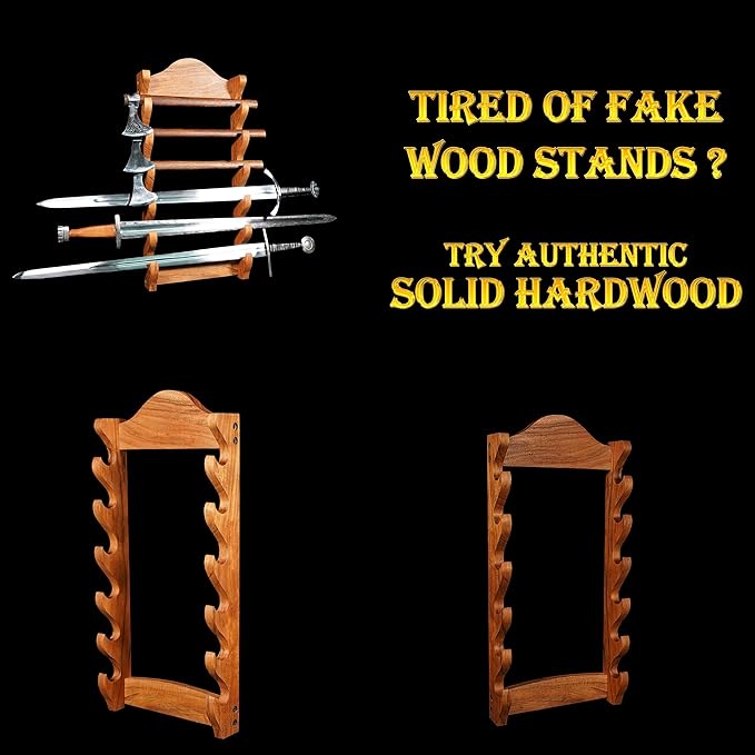 Mythrojan Medieval Sword Wall Mount Samurai Sword Display Stand Katana Sword Holder Gladiator Sword Wall Display Crusader Sword Stand Knife Stand for Display - 6 Tier Sword Stand, Natural