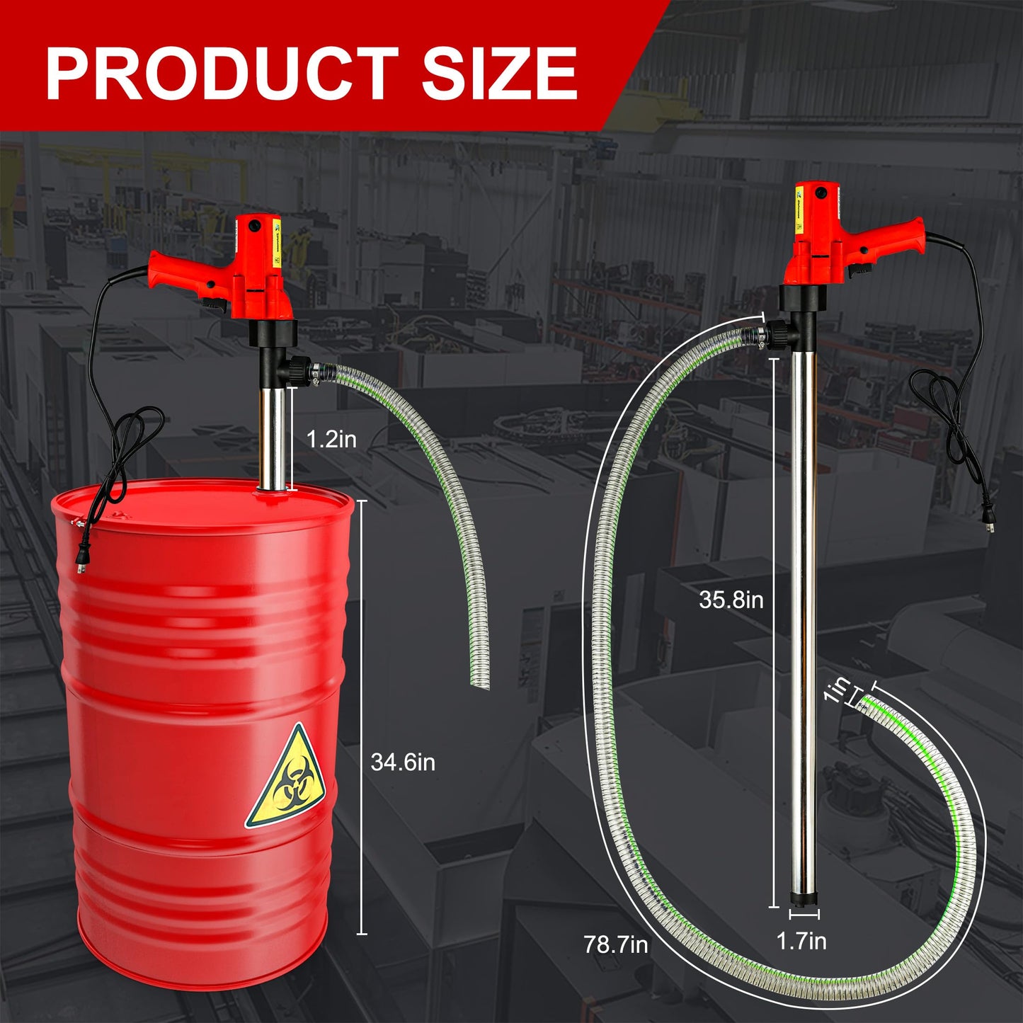 110V High-Power 1980W Electric Liquid Transfer Pump - 91cm Stainless Steel Tube 2m Steel Wire Hose - for Slightly viscous liquid,Lube Oil, Water, Antifreeze - electric fuel transfer pump