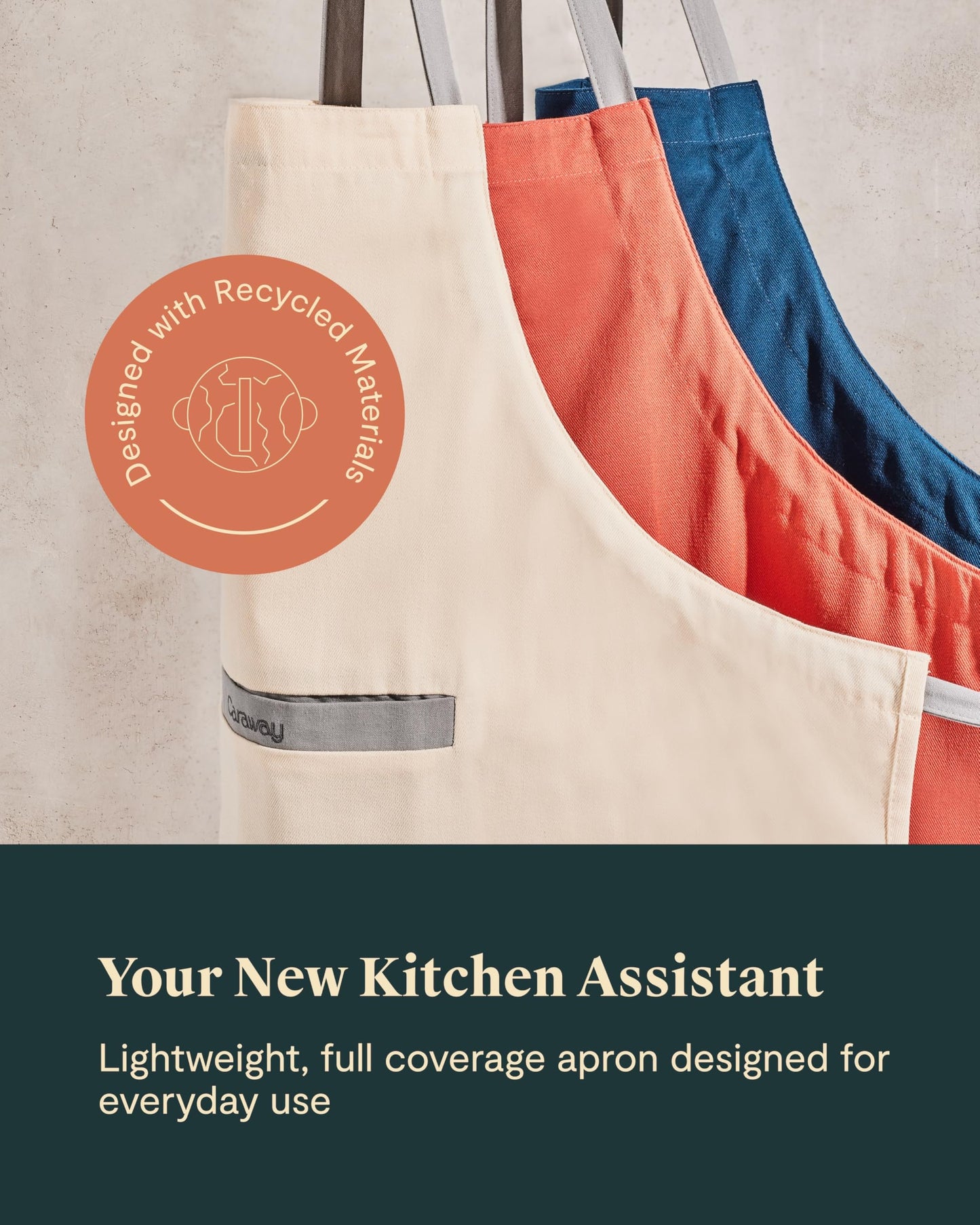Caraway Apron - 100% Organic Cotton Apron - Features 2 Pockets & Adjustable Neck Strap - Absorbs Liquids & Dissipates Heat With Ease - Machine Washable - One Size - Perracotta