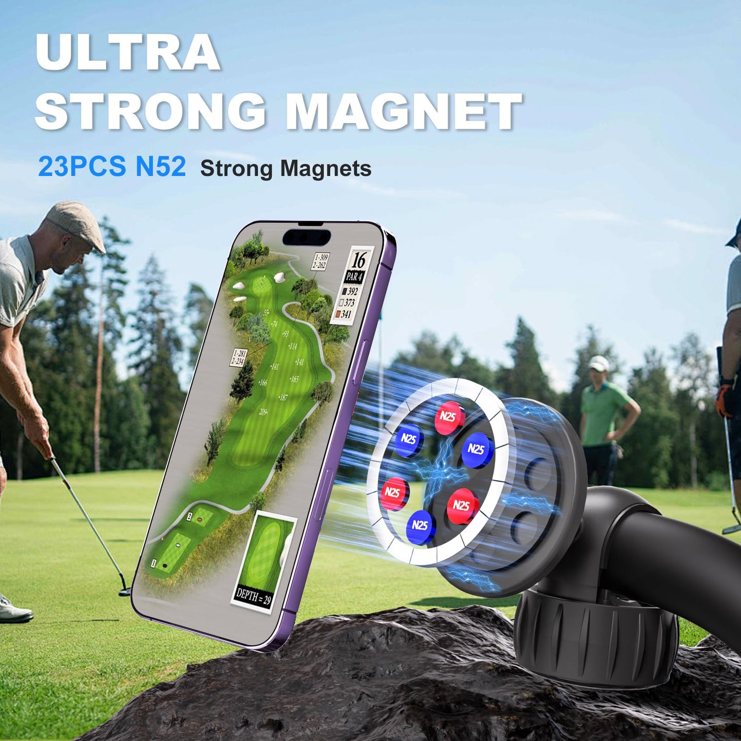 Golf Push Cart Magentic Phone Holder Mount 360° Rotatable with Strong Magnets Phone Holder for Push Golf Cart Compatible with Clicgear, Bag Boy, Sun Mountain, Golf Push Cart Accessories for All Phones