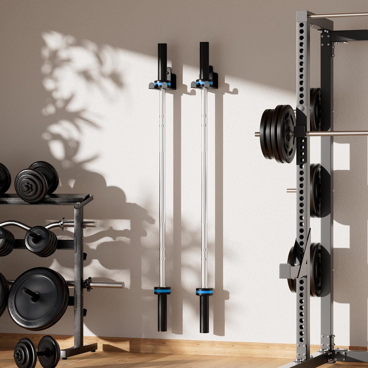 ZGJWJYUU Barbell Wall Holder,Single Olympic Hanger,Garage Gym Bar Wall Rack,Vertical Barbell Mount Rack,Space Saving Commercial or Home Gym Accessory,Holds Under 33mm Bar Size(Black)
