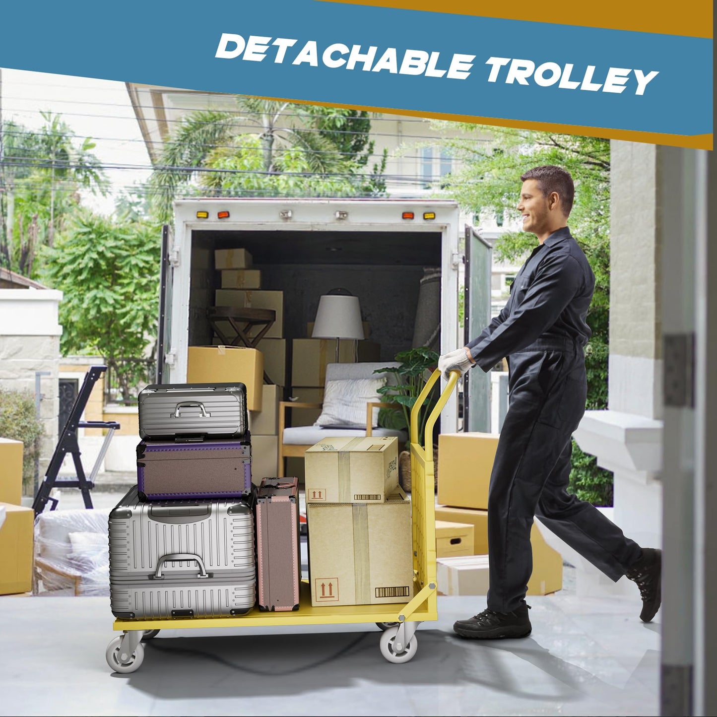 Platform Truck with Cage,5-in-1 Collapsible Heavy-Duty Push Cart Dolly Load 1800 LB,Large Flatbed Hand Truck for Grocery/Laundry/Stall/Storage