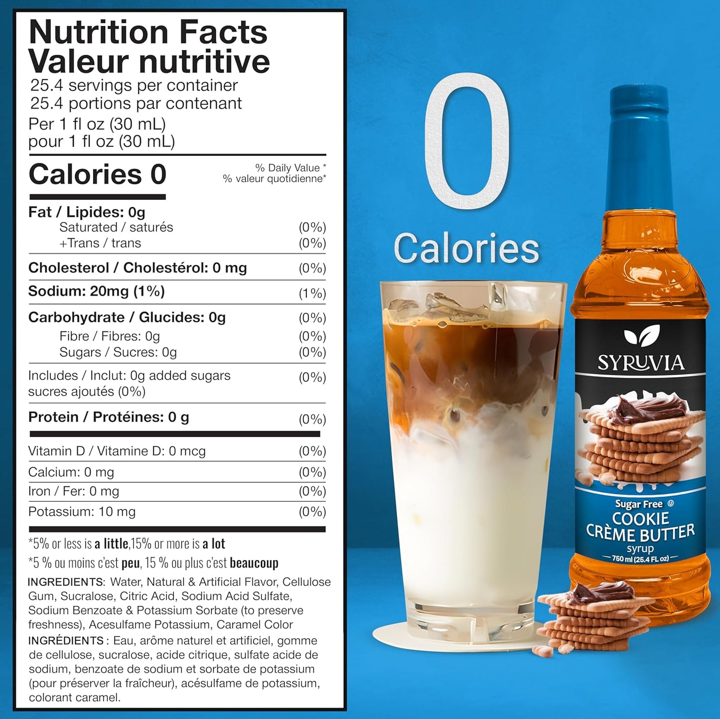 Syruvia Sugar Free Coffee Syrup - Cookie Crème Butter Flavor for Lattes & Desserts | 25.4 fl oz