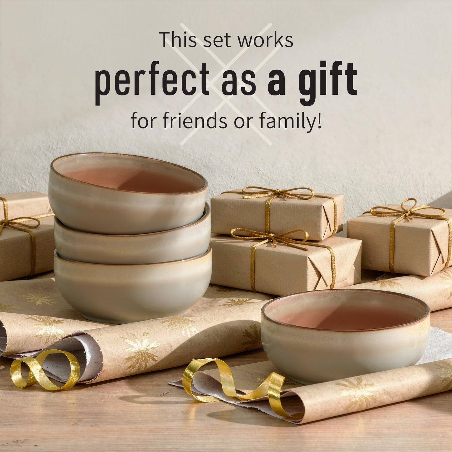 Ava Nord Stoneware Ceramic Cereal Bowls Set of 4, 21 oz | Lead-Free, Cadmium-Free | Microwave and Dishwasher Safe | For Soup, Salad, Rice, Dessert, Ice Cream | Nordic Design | Terracotta/Sage Ash