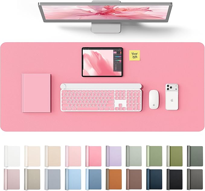 YSAGi Leather Desk Protector, Office Mat, Large Mouse Mat, Non-Slip PU Leather Blotter, Laptop Desk Mat, Waterproof Writing Pad for Office and Home(Pink, 42" x 17.2")