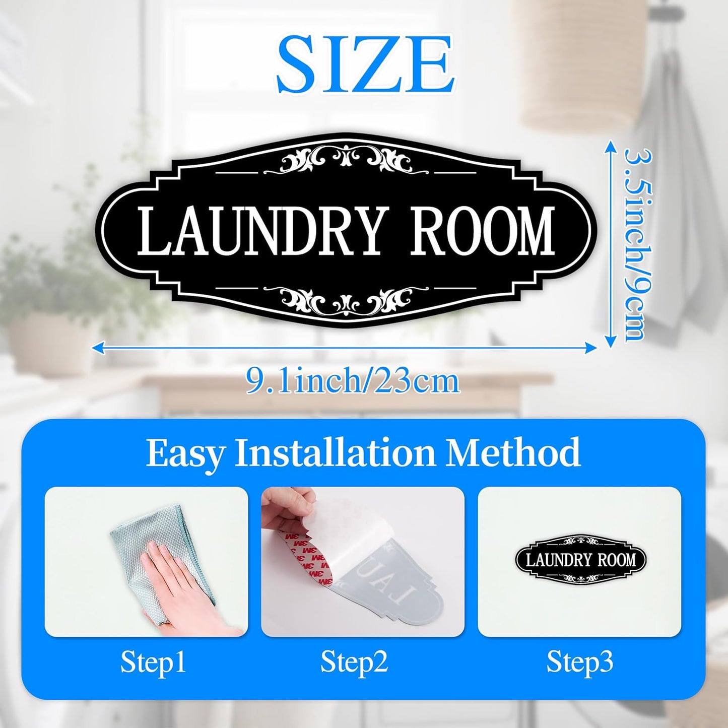 Skiennix Laundry Room Door Sign - Self-Adhesive Waterproof Decor for Home & Business | Black