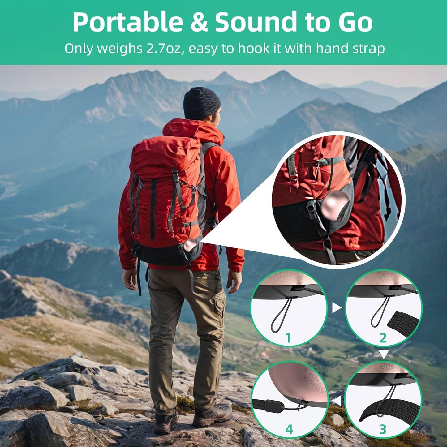 SEVENKA 2 3W Mini Speakers Bluetooth, Small Portable Wireless Speaker with Lanyard, Water Resistant, Wireless Stereo
