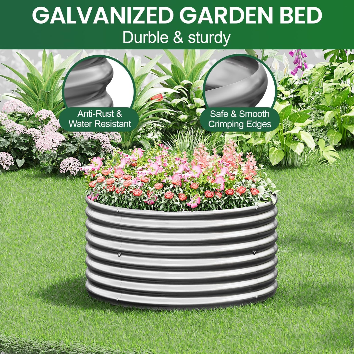 Mostmahes 4 Pack Tall 2x2x2ft Round Galvanized Raised Garden Bed Outdoor, Metal Garden Bed for Vegetables, Above Ground Garden Box for Flower, Steel Raised Beds for Gardening