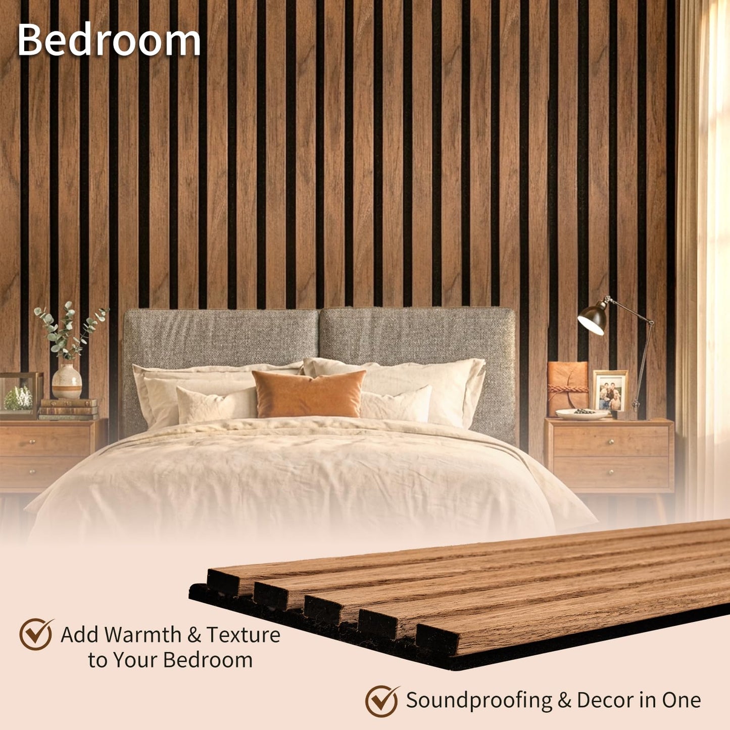 ZThrgran 6-Piece Wood Slat Acoustic Wall Panels, 94.5"x7.9" 3D Textured Accent Strips for Room Decor and Noise Reduction, Walnut