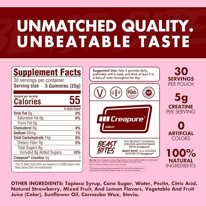 Creatine Infused Gummies - 5g Creapure Creatine Monohydrate Per Serving - NSF Certified for Sport - 30 Servings