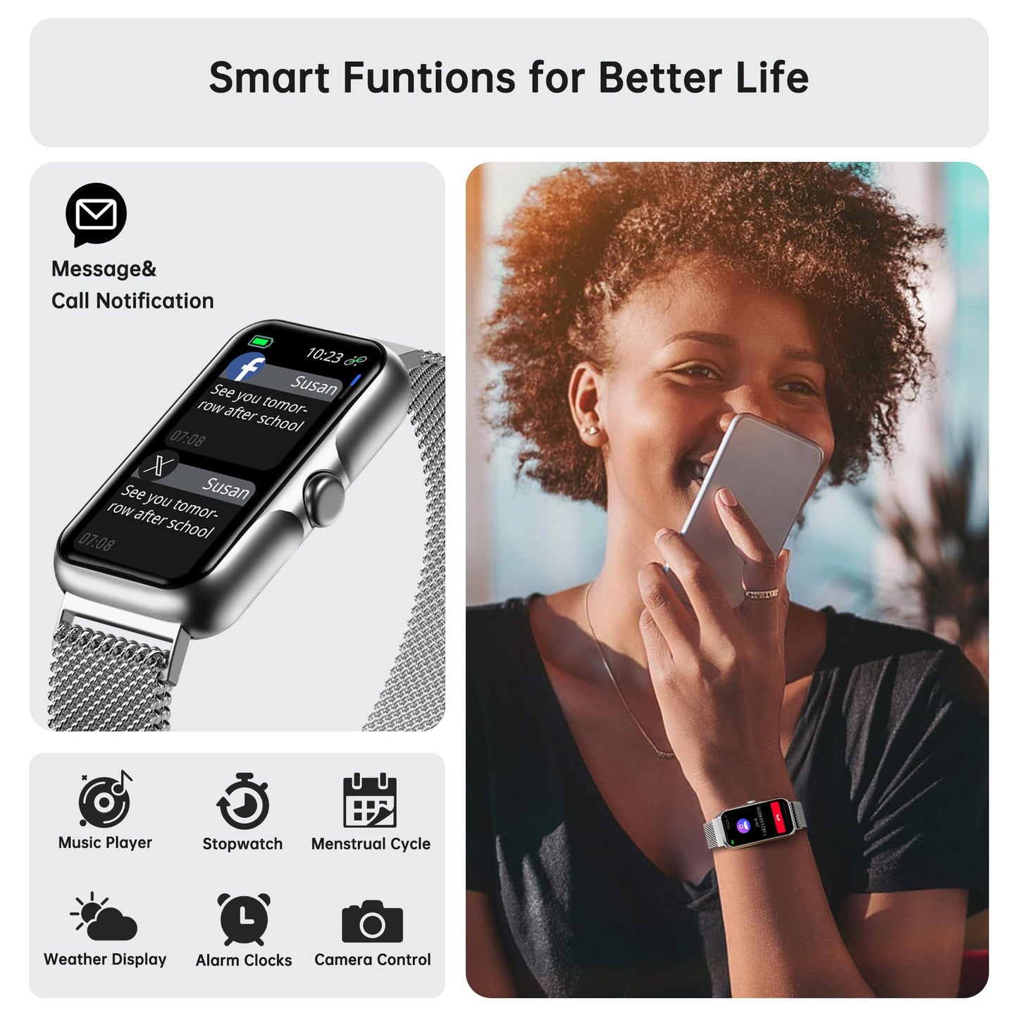 Sunorshop Health Fitness Tracker, Smart Watch with 24/7 Heart Rate and Blood Oxygen Monitor, Sleep Tracker with IP68 Waterproof, Activity Tracker Pedometer Step Counter for Women Men (Silver)