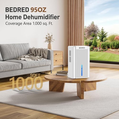 Dehumidifier | 95OZ Home Dehumidifier for 1000 Sq.Ft - Quiet Operation with Auto Shut Off & 7 Color Ambient Light (White)