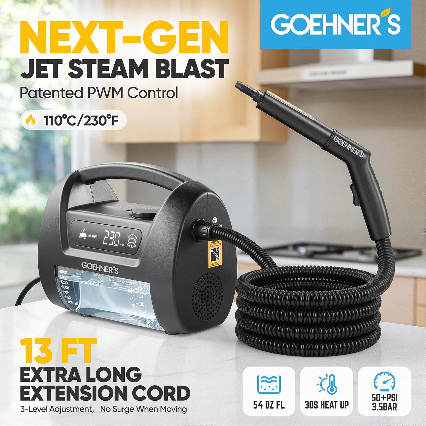 𝐔𝐩𝐠𝐫𝐚𝐝𝐞𝐝 Handheld Steam Cleaner for Home, 230°F/3.5Bar High Pressure Hand held Steam Cleaner for Car Detailing with 13ft Cord, 30s Heats Portable Steamer for Cleaning Grout Tile Bathroom Wall