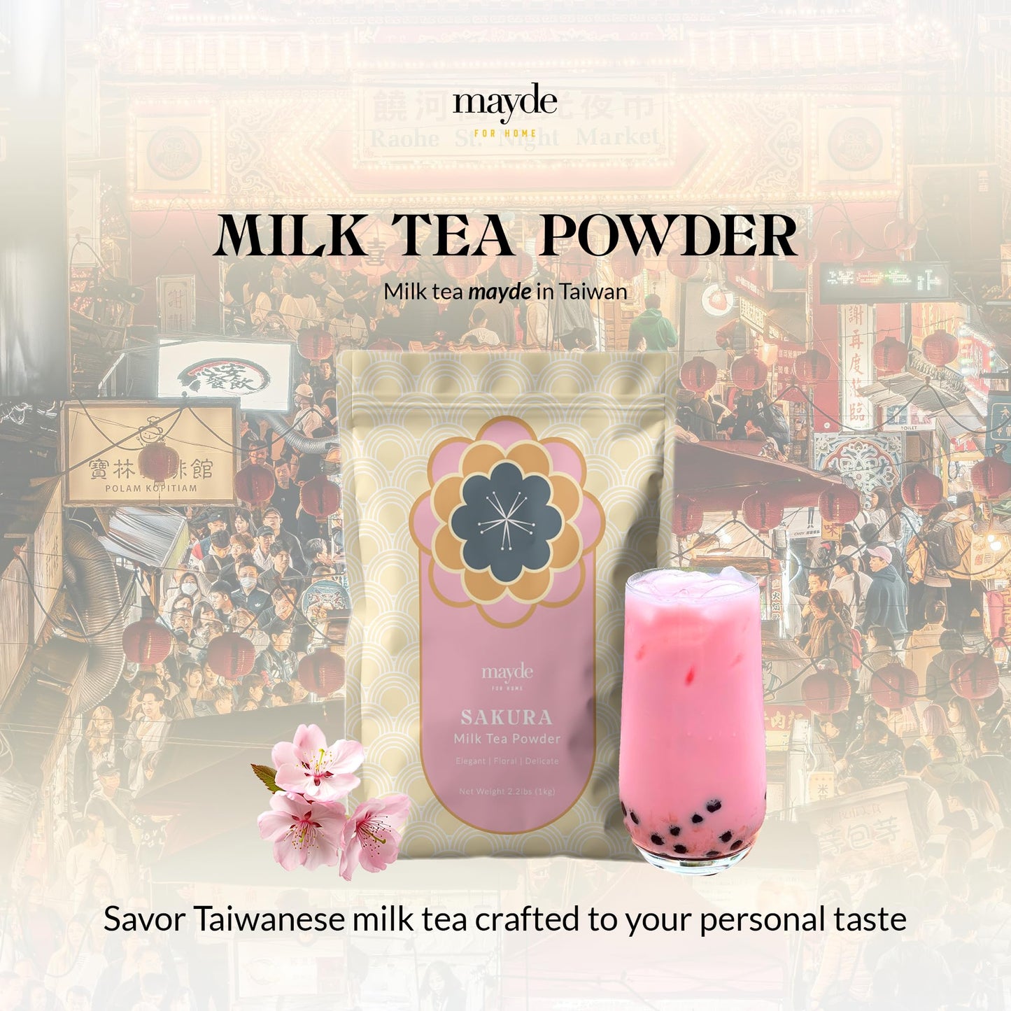 Mayde Sakura Milk Tea Powder, Instant MilkTea Powder From Taiwan, For Boba Milk Tea, 2.2 lbs