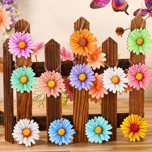 Maitys 36 Pcs Spring Flower Ornaments - Hawaiian Wooden Hibiscus & Daisy Decor for Parties