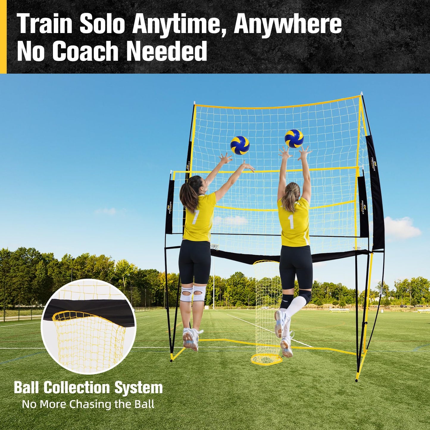 PodiuMax Volleyball Training Equipment, 11x8FT Adjustable 6.5–8 ft, Volleyball Practice Net for Serve & Spike, 2-in-1 Train & Play, Fast Setup, Stable Frame Training Net for Backyard Indoor Outdoor